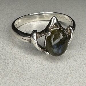 Unique Silver Ring with Labradorite Gemstone Statement Boho‎ Style size 8.25